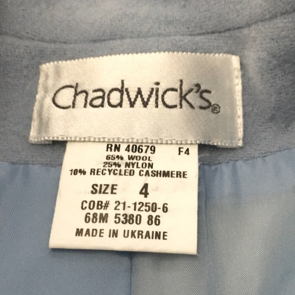 𝅺VINTAGE Chadwick’s Powder Blue Wool Mix Blazer Size 4 - Picture 8 of 9